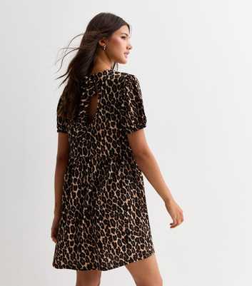 Brown Crinkle Animal Print Bow Back Mini Dress