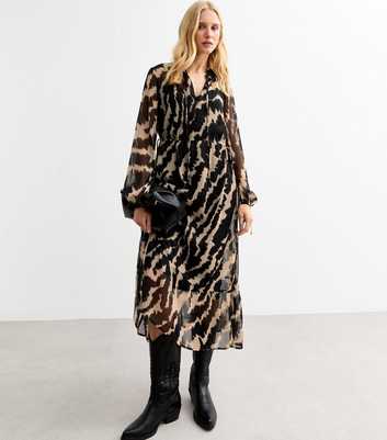 Off White Zebra Print Chiffon Midi Dress