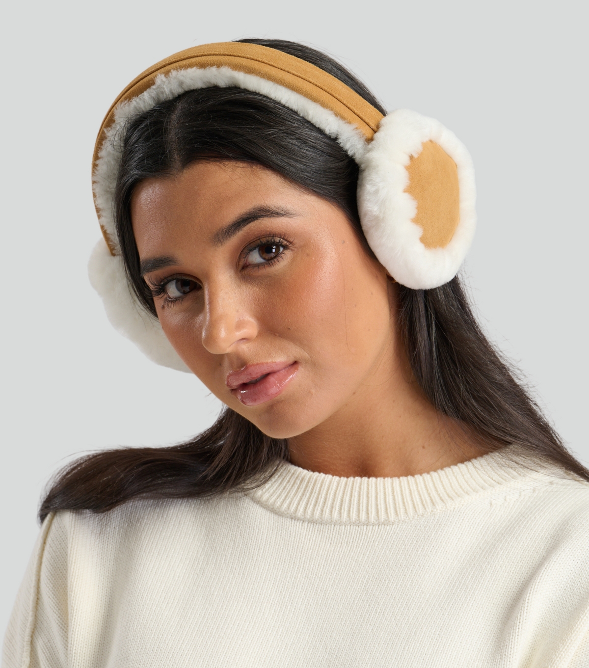 Tan Sheepskin Earmuffs South Beach New Look