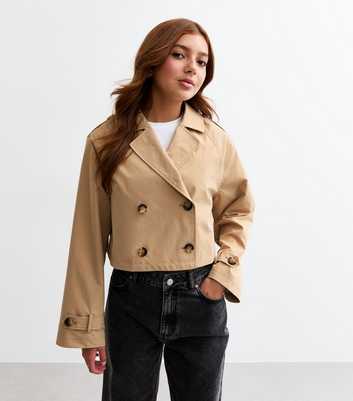 Girls Beige Cropped Trench Jacket