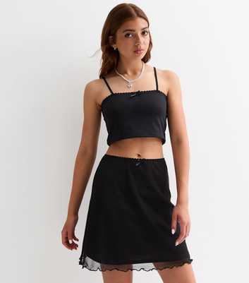 Girls Black A-Line Mesh Skirt 