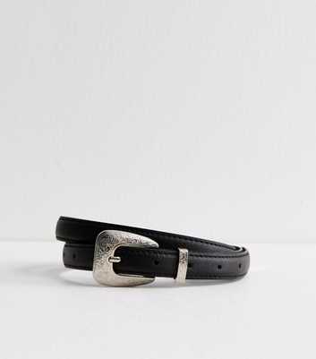 Black Decorative Buckle Metal End Belt 