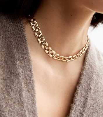 Gold Tone Square Chain Necklace 