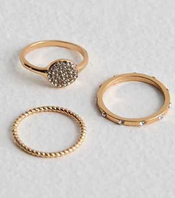 3 Pack Gold Tone Diamante Stacking Rings