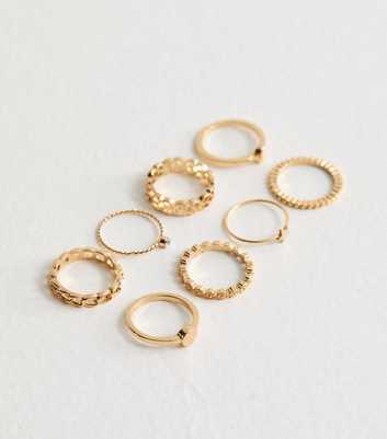 8 Pack of Gold Tone Moon Star Rings 