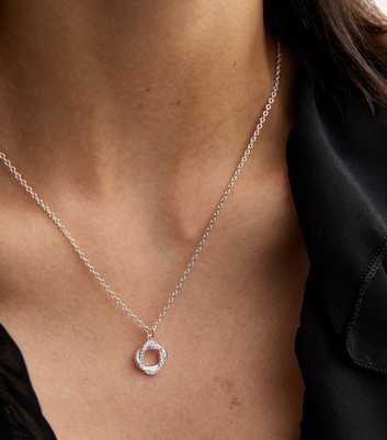 Silver Tone Cubic Zirconia Twist Circle Necklace