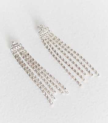 Silver Tone Diamante Tassel Drop Earrings