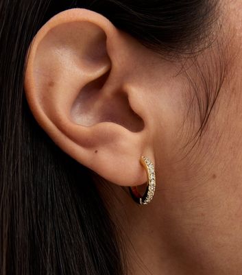 18ct Gold Plated Diamante Mini Hoop Earrings