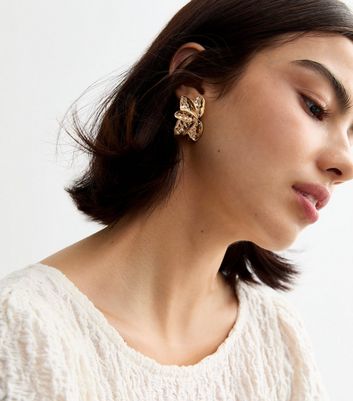 Gold Tone Petal Statement Earrings New Look