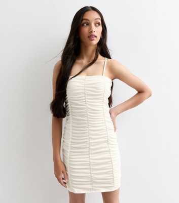 Girls White Ruched Bandeau Dress