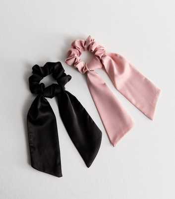 2 Pack of Multicoloured Satin Bow Scrunchies