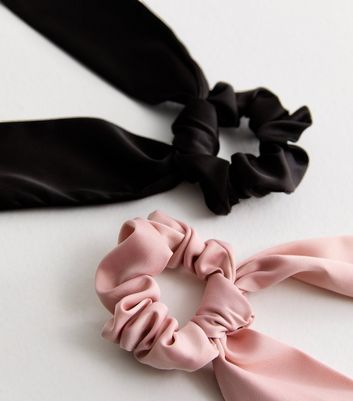2 Pack of Multicoloured Satin Bow Scrunchies | New Look