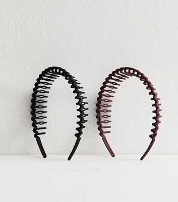 Pack Of 2 Black and Burgundy Toothcomb Headband