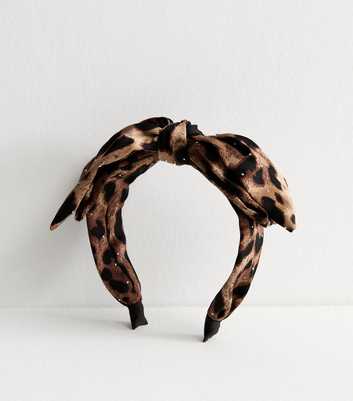 Brown Diamantè Embellished Leopard Print Headband