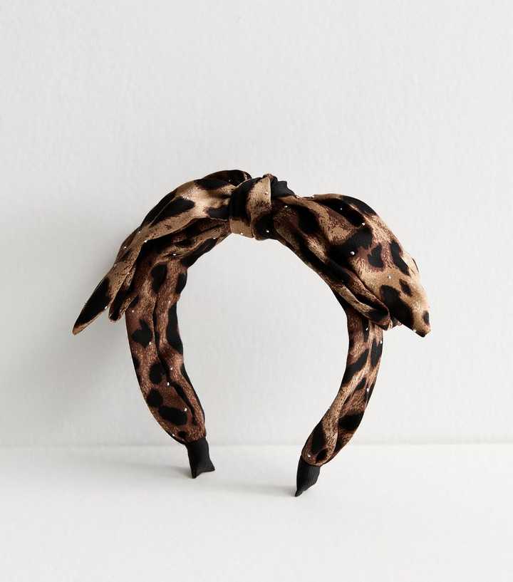 Brown Diamantè Embellished Leopard Print Headband