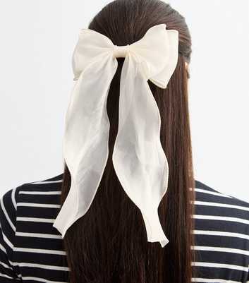 Cream Organza Bow Hair Slide