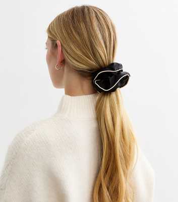 Black Monochrome Satin Scrunchie