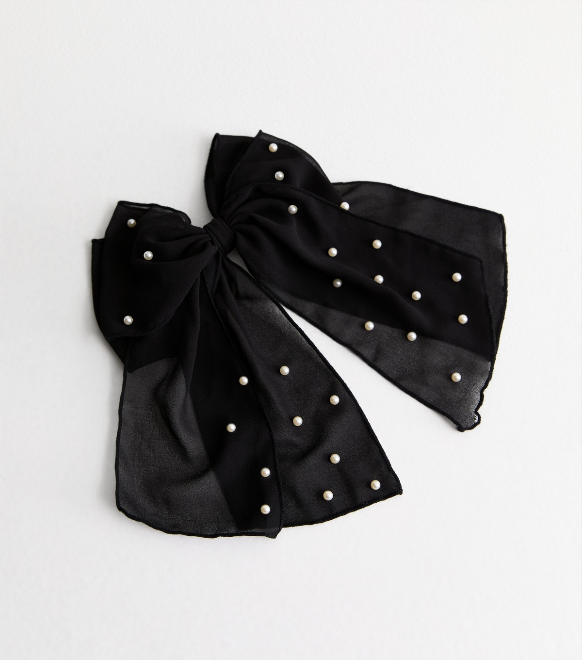 Black Faux Pearl Mesh Bow Hair Slide New Look