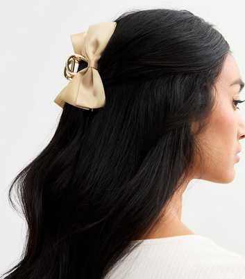 Camel Satin Bow Hair Claw Clip