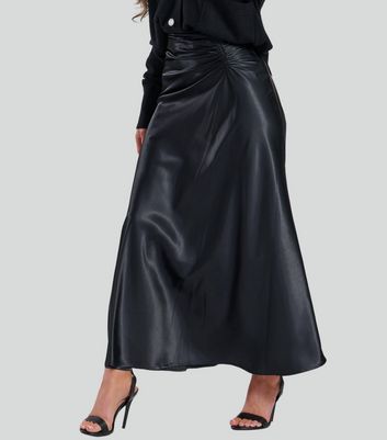 Black satin ruched skirt best sale