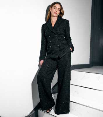 Finding Friday Black Metallic Tweed Wide Leg Trousers