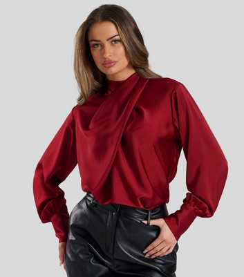 Finding Friday Red Satin Twist Neck Blouse