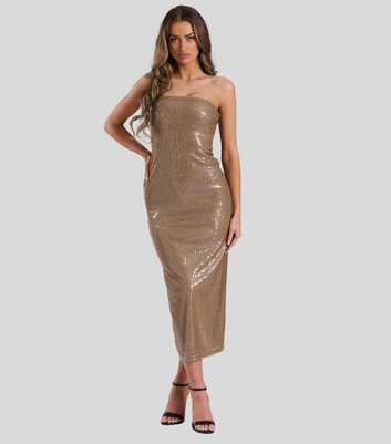 Finding Friday Gold Sequinned Strapless Midi Dress