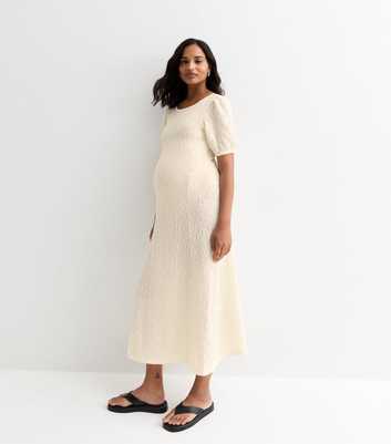 Maternity Off White Crinkle Midi Dress
