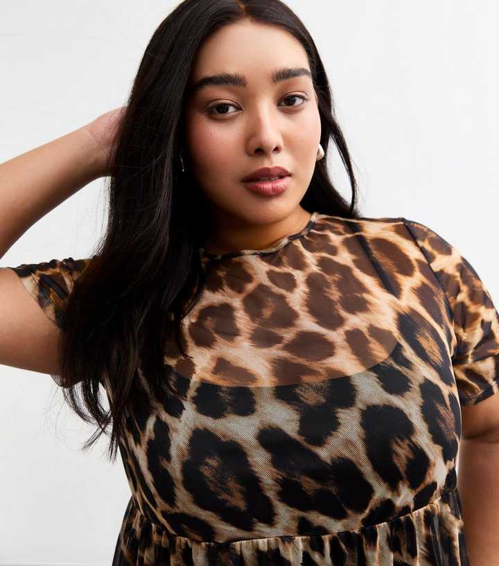 Curves Brown Leopard Print Mesh Midi Dress | New Look Curves Brown Leopard Print Mesh Midi Dress | New Look