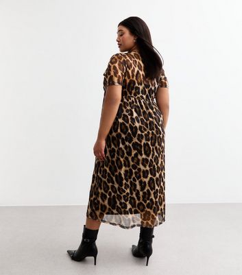 Curves Brown Leopard Print Mesh Midi Dress New Look