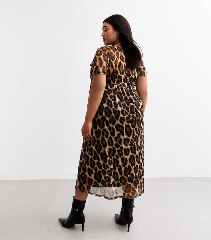 Curves Brown Leopard Print Mesh Midi Dress | New Look Curves Brown Leopard Print Mesh Midi Dress | New Look