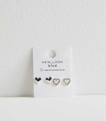 2 Pack of Silver Tone Diamante Heart Stud Earrings