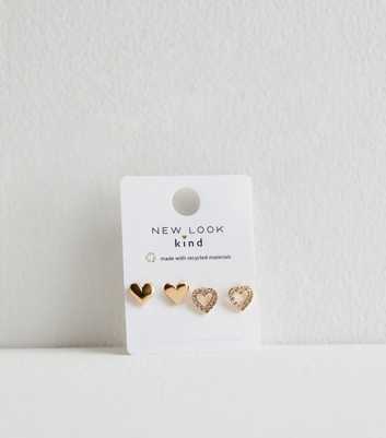 2 Pack of Gold Tone Diamante Heart Stud Earrings