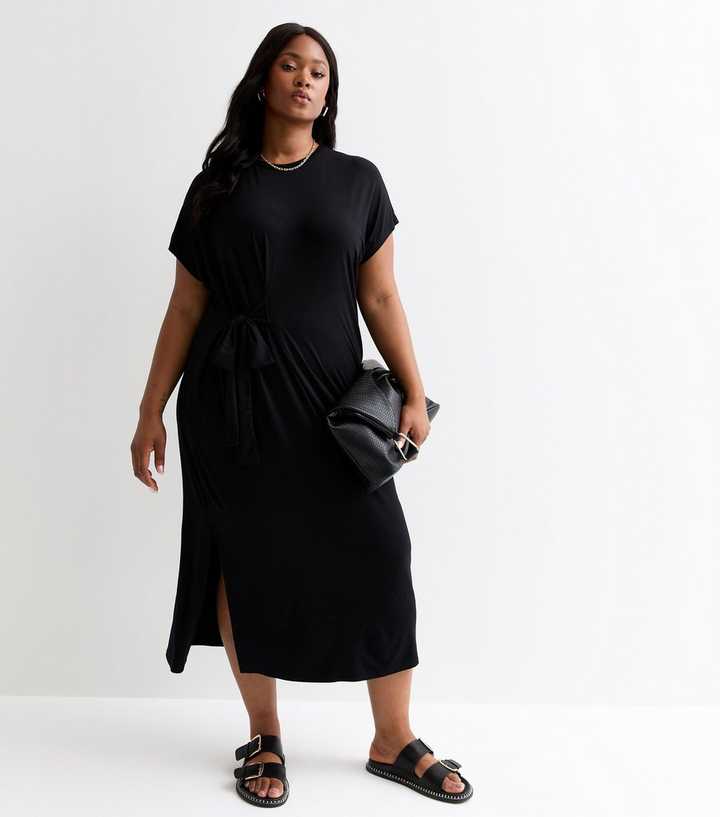 new look t shirt dress New Look Curve jersey tshirt midi dress in black