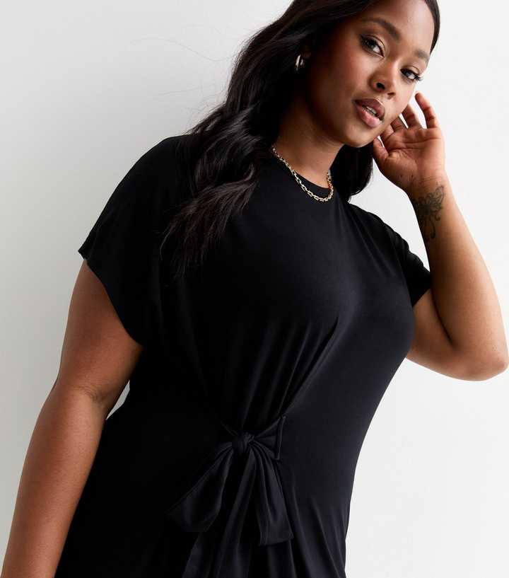 Midi Dress T Shirt Dress With Tie Waist Curves Black Tie Waist T-Shirt Dress New Midi Dress T Shirt Dress With Tie Waist Curves Black Tie Waist T-Shirt Dress New