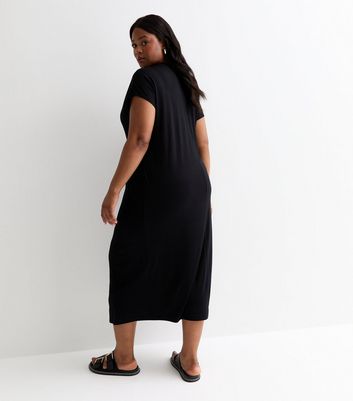 Curves Black Tie Waist T Shirt Dress New Look