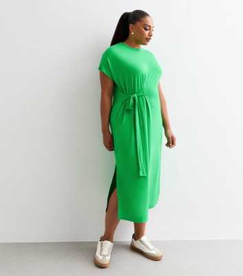 Curves Green Tie Waist T-Shirt Dress