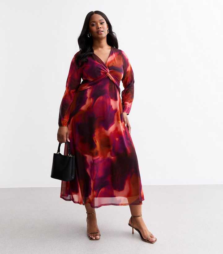 Maxi Dress New Look Curve Wrap Dress Curves Red Abstract Print