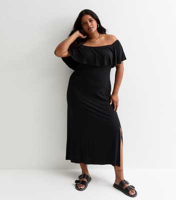 Curves Black Bardot Midi Dress