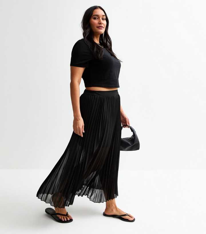 CHIFFON MIDI SKIRT FRILL_BLACK