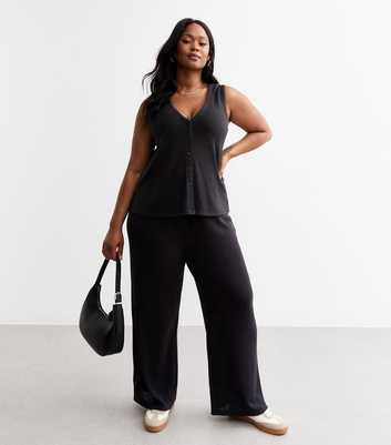 Curves Black Soft Touch Wide Leg Trousers