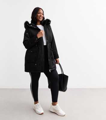 Curves Black Faux Fur Trimmed Parka Jacket