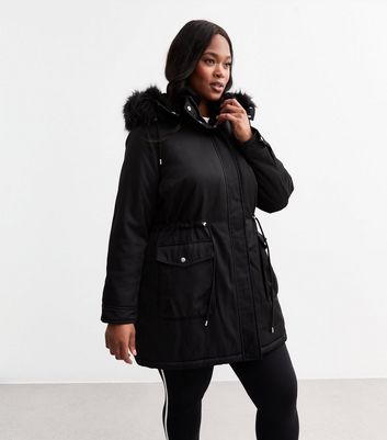 Curves Black Faux Fur Trimmed Parka Jacket New Look