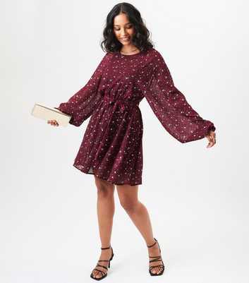 Gini London Burgundy Star Print Long Sleeve Mini Dress