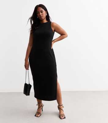 Curves Black Metallic Sleeveless Racer Midi Dress