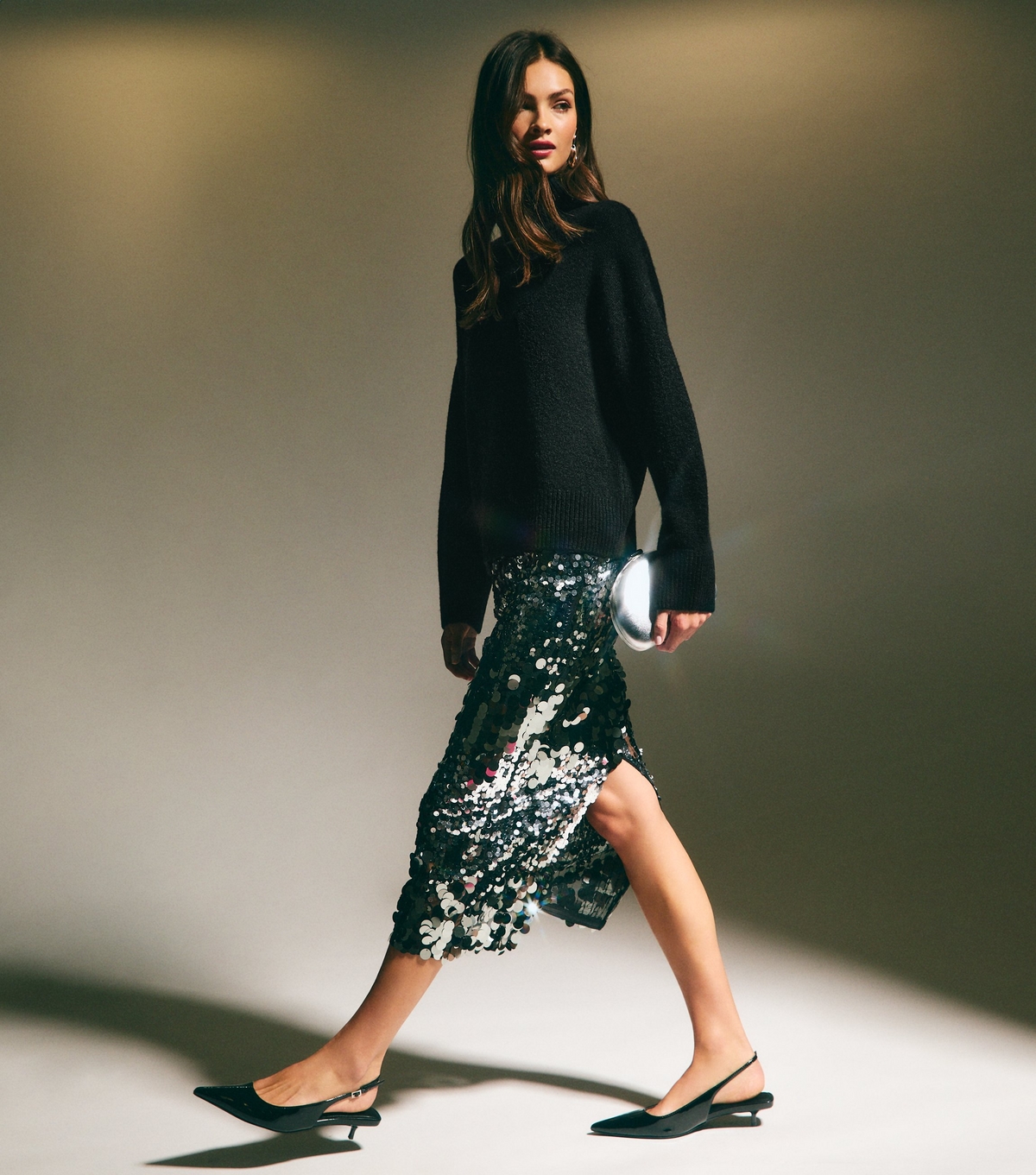 Women's Black Sequinned Midi Skirt New Look