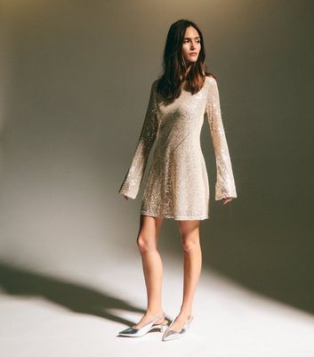 Gold Sequin Long Sleeve Mini Dress | New Look Gold Sequin Long Sleeve Mini Dress | New Look