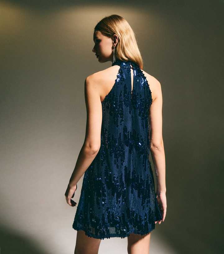 blue sequin dress new look Blue Sequin Strappy Mini Bodycon Dress