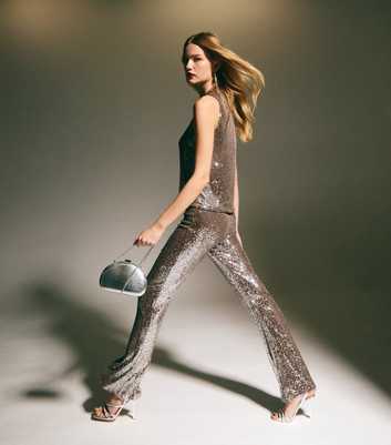 Mink Sequin Kick Flare Trousers