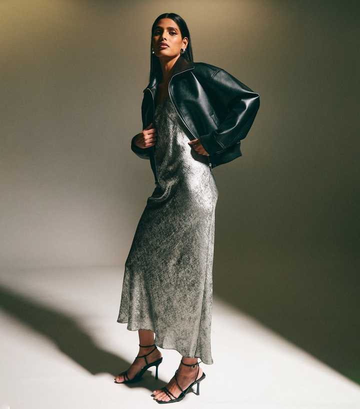 Silver Metallic Foil Midi Slip Dress | New Look